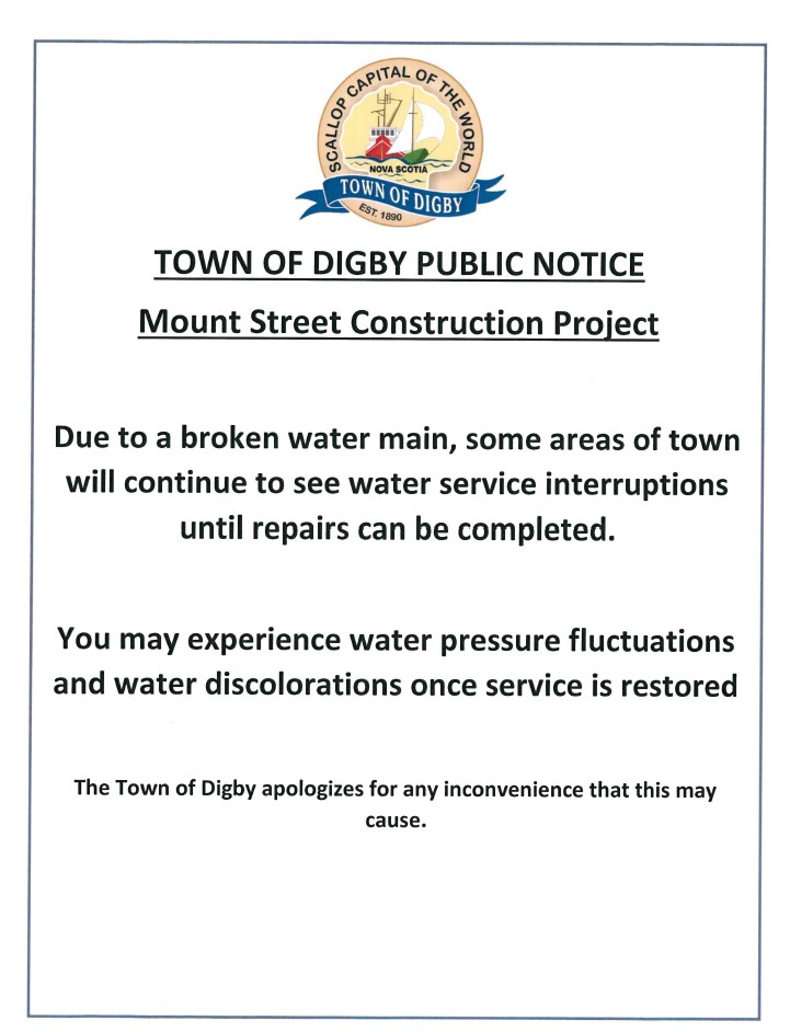 Publci Notice Mount Steet and area water main break